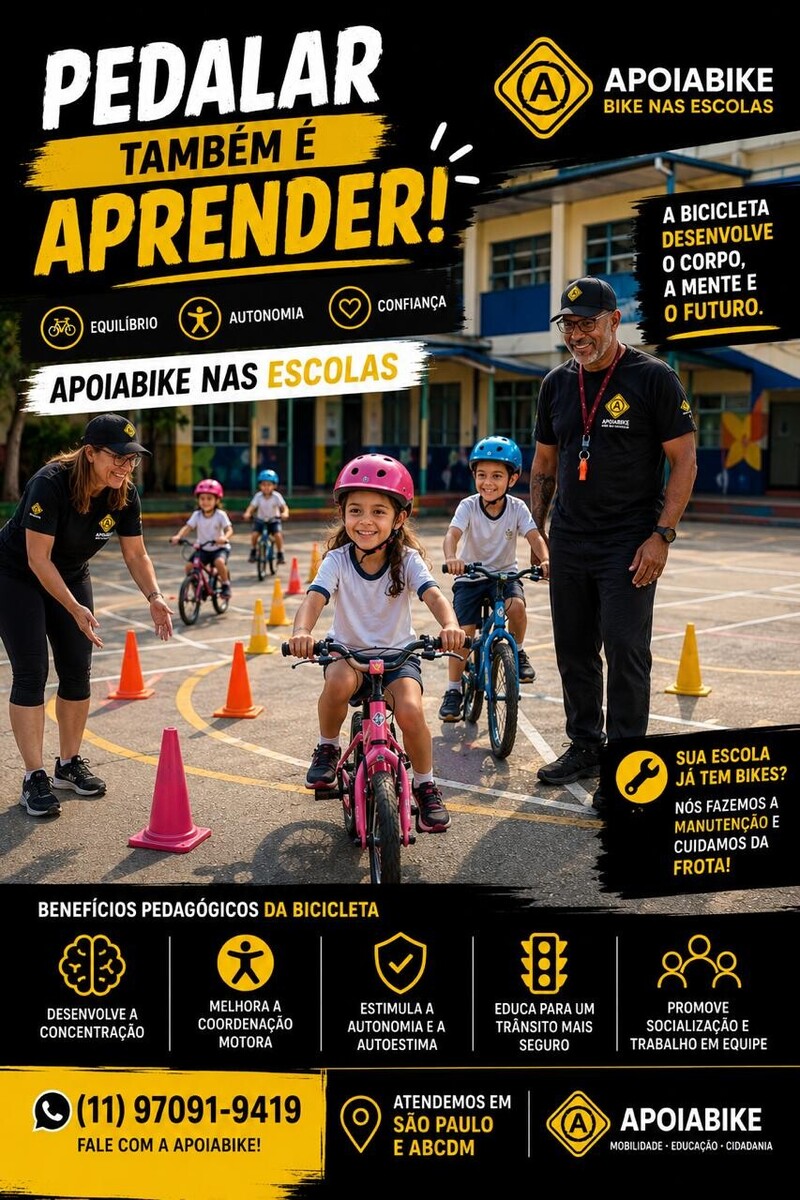 Aula de Bike nas Escolas: aprender a pedalar também é educação
